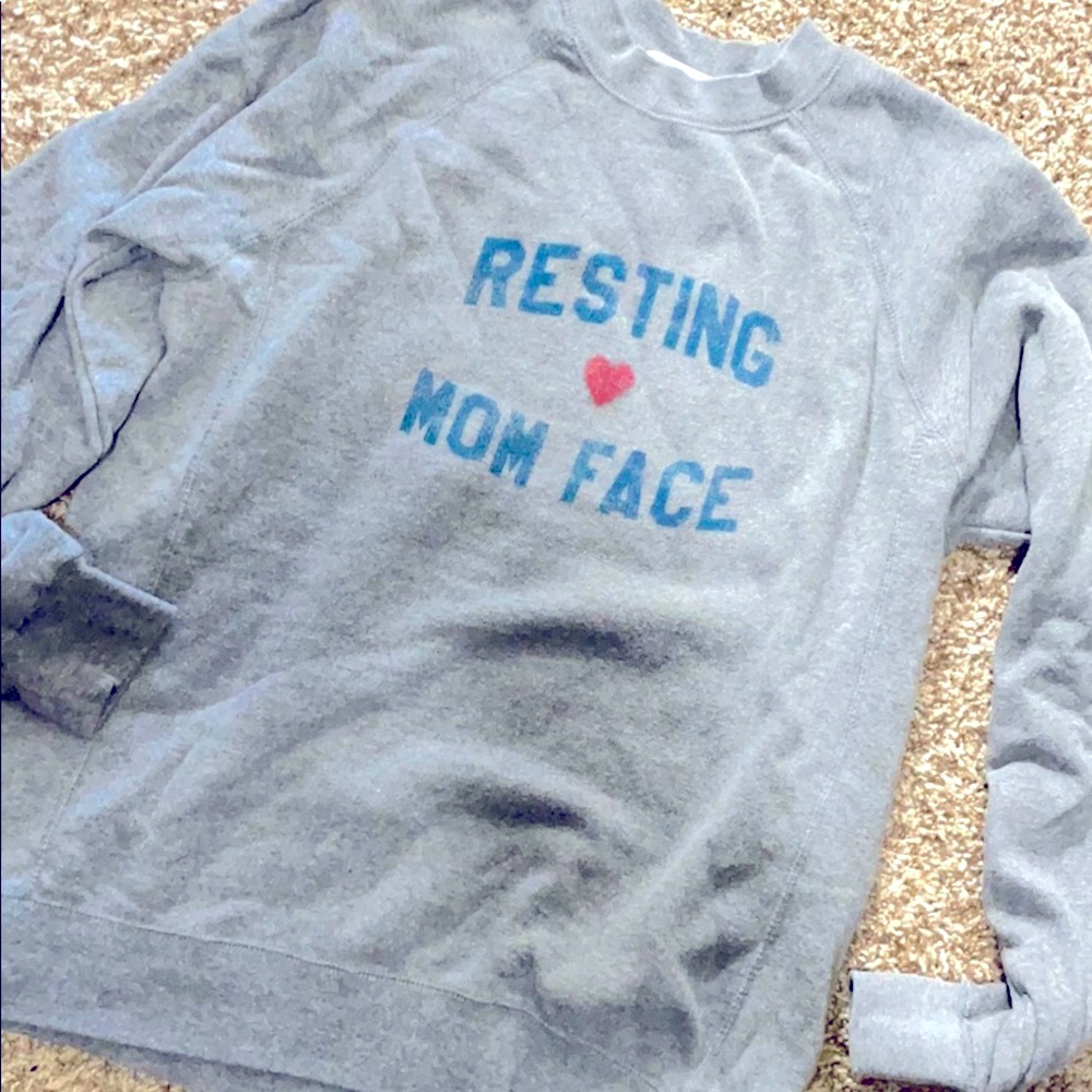 Resting Mom Face Graphic Pullover Sweatshirt - Light Blue